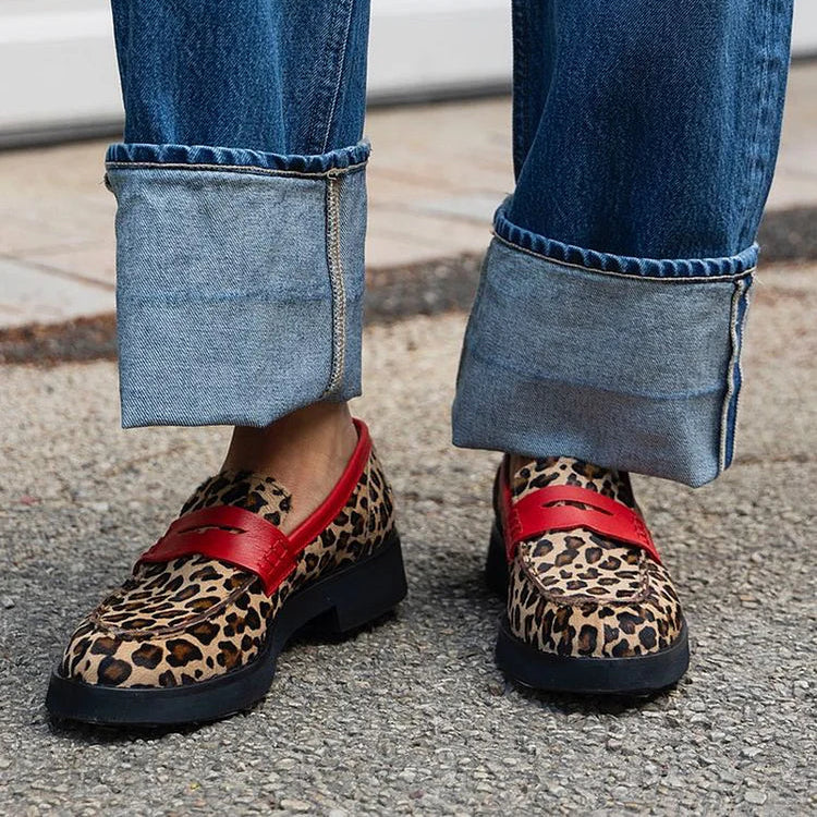 Leopard Print Loafers with Red Detail