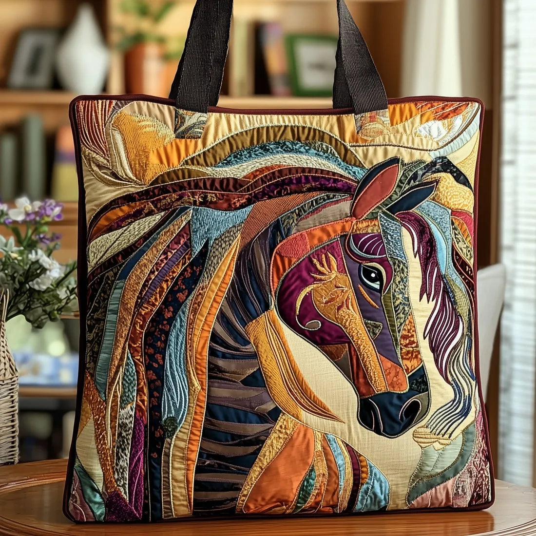 Multicoloured Mosaic Horse Quilted Bag