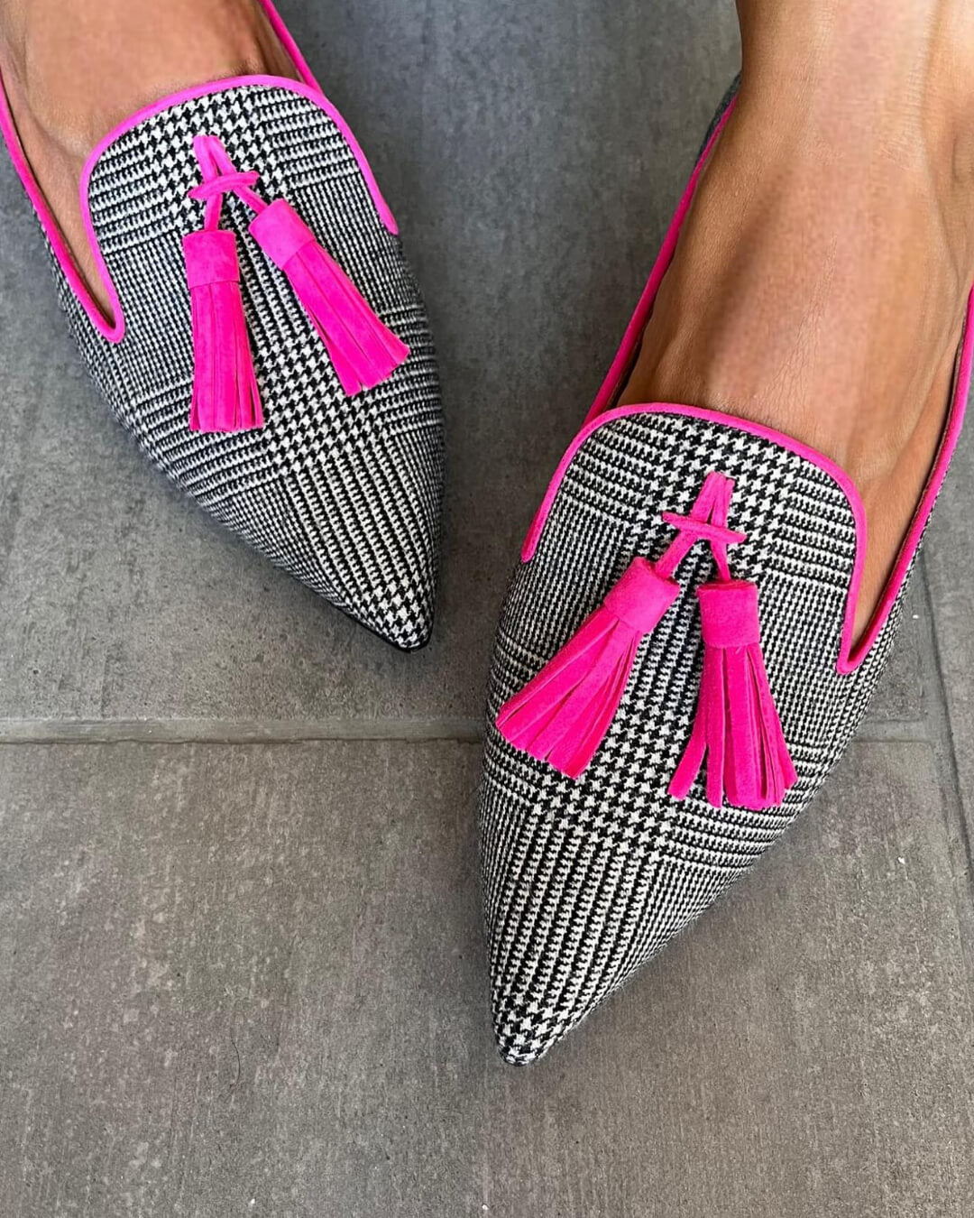 Pointed-Toe Loafers with Neon Fringing