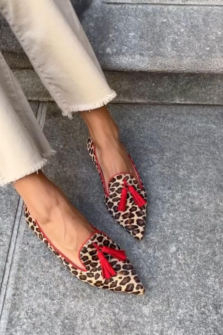 Pointed-Toe Loafers with Red Tassels
