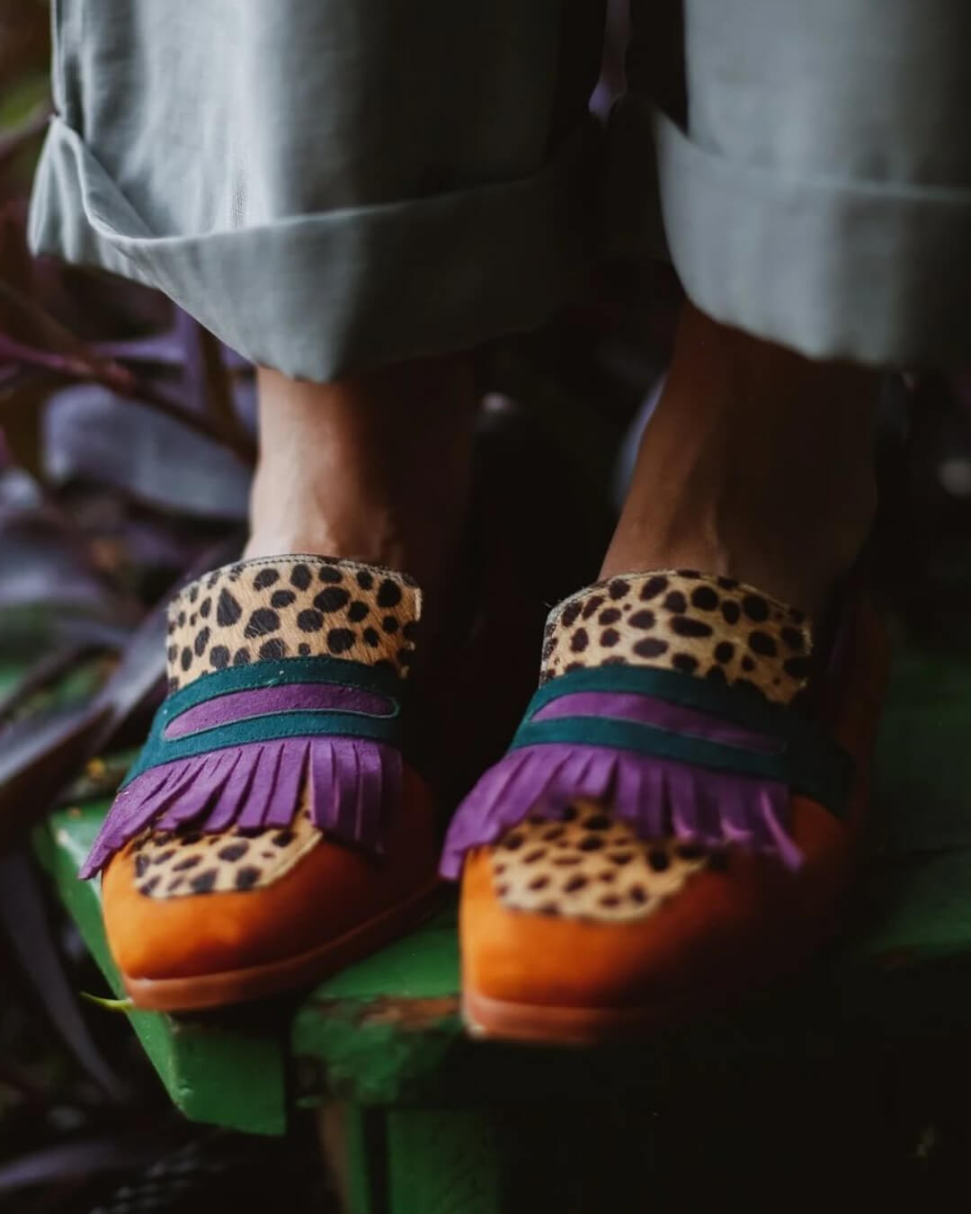 Loafers with Fringing and Animal Print