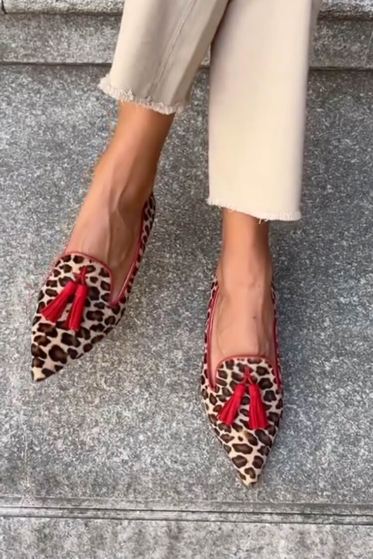 Pointed-Toe Loafers with Red Tassels