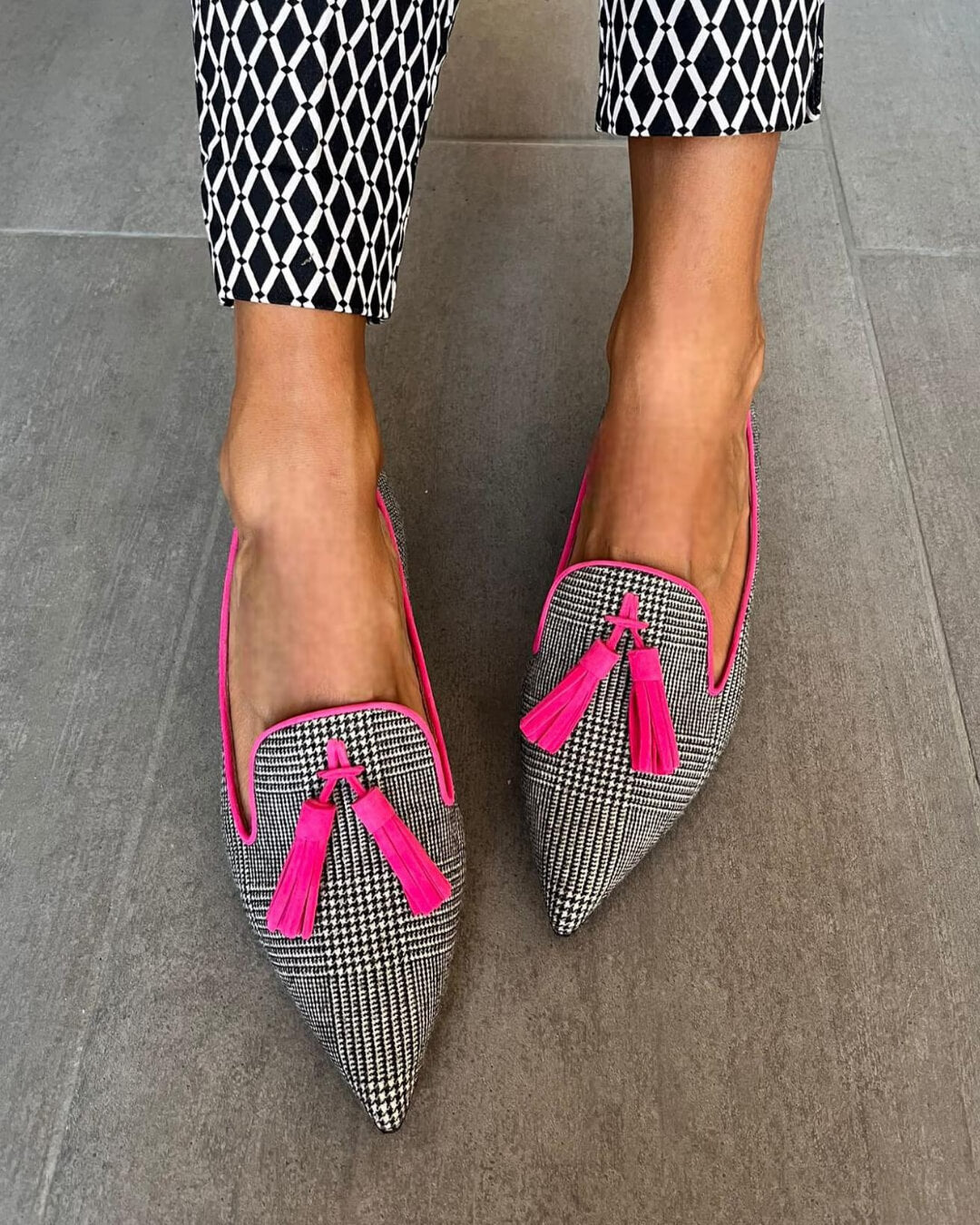 Pointed-Toe Loafers with Neon Fringing