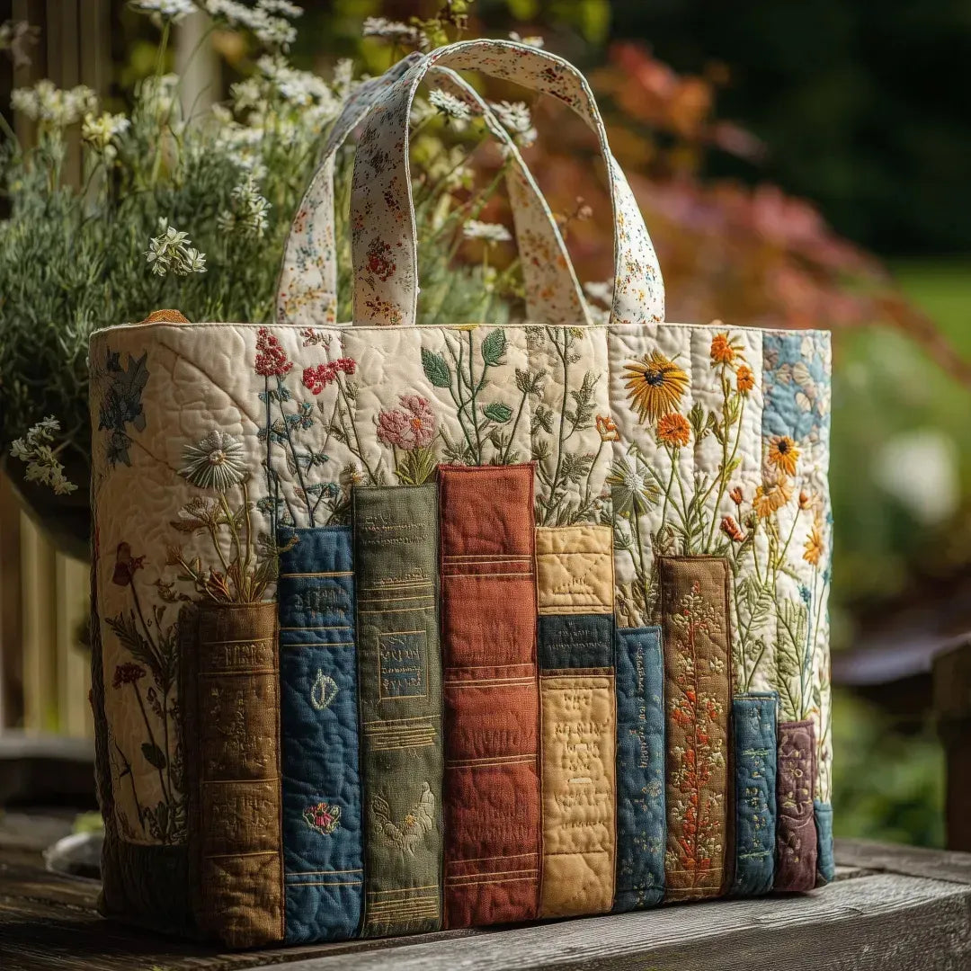Books and Flowers Quilted Bag