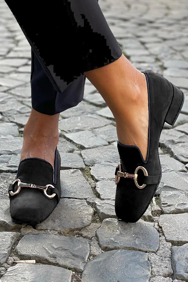 Black Loafers with Gold Bit Detail