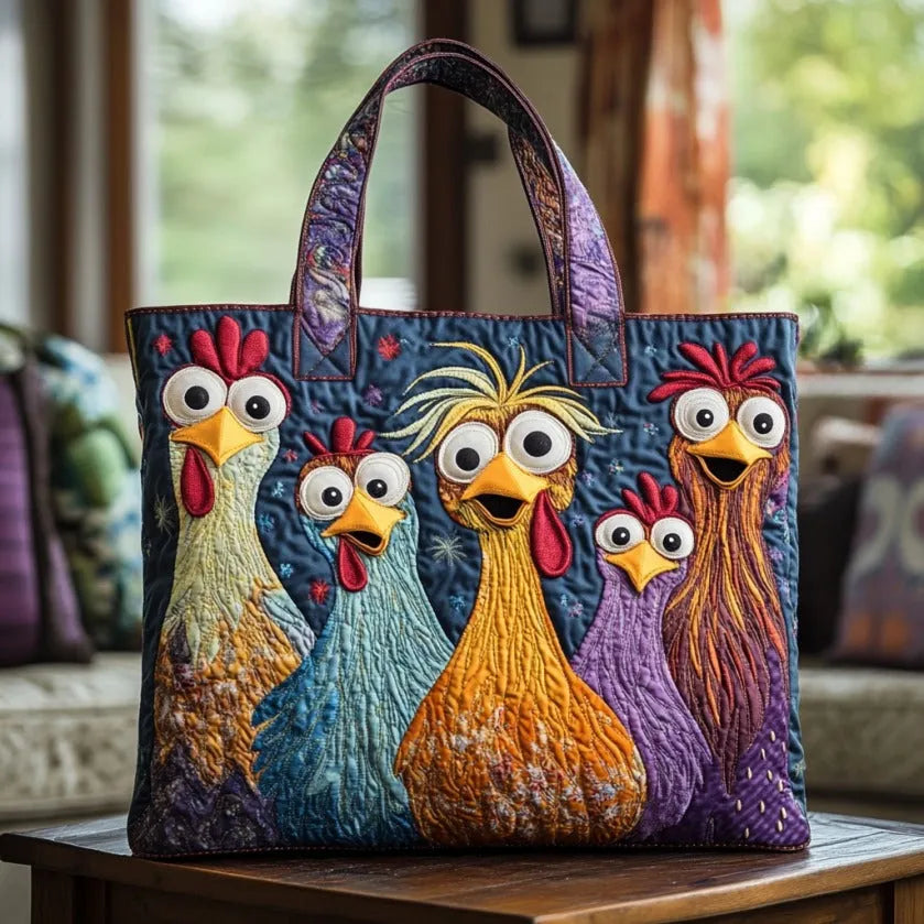Five Colourful Chickens Quilted Bag