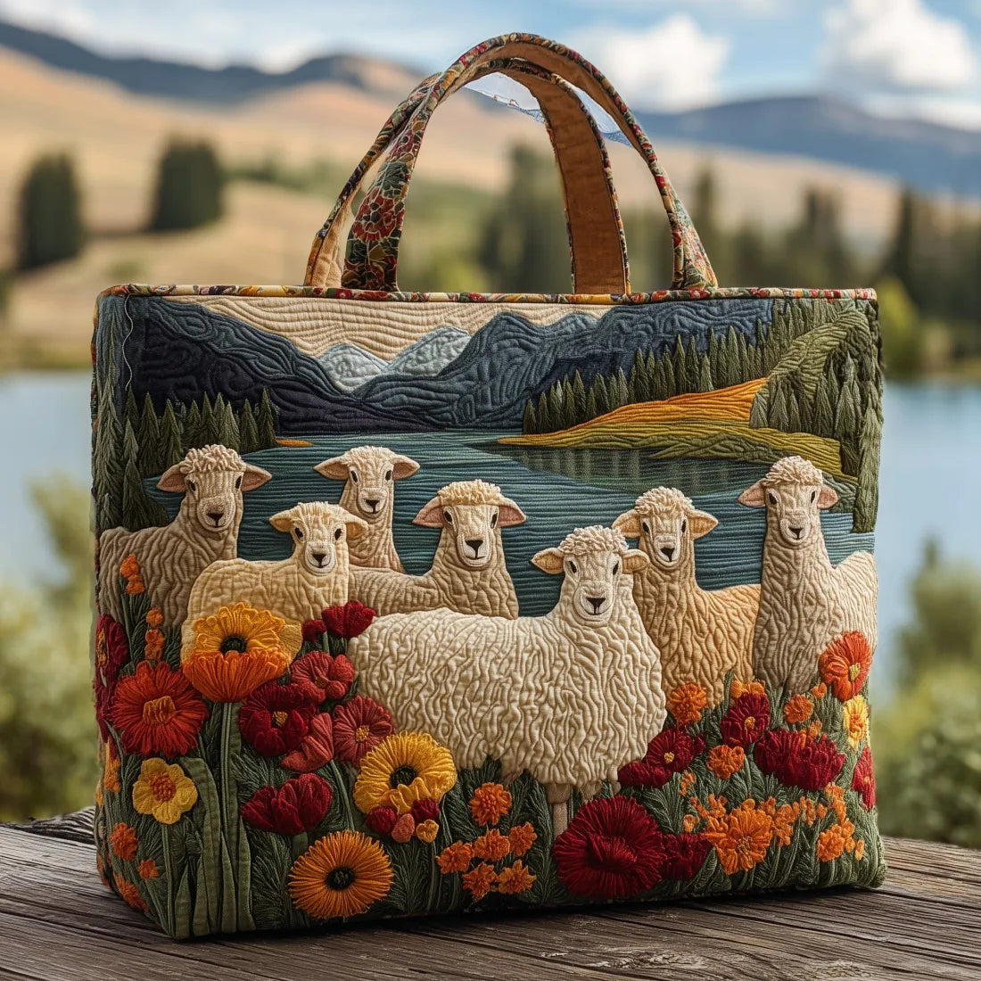 Sheep by the Lake Quilted Bag