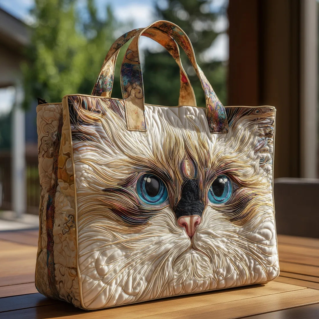 White Cat with Blue Eyes Quilted Bag