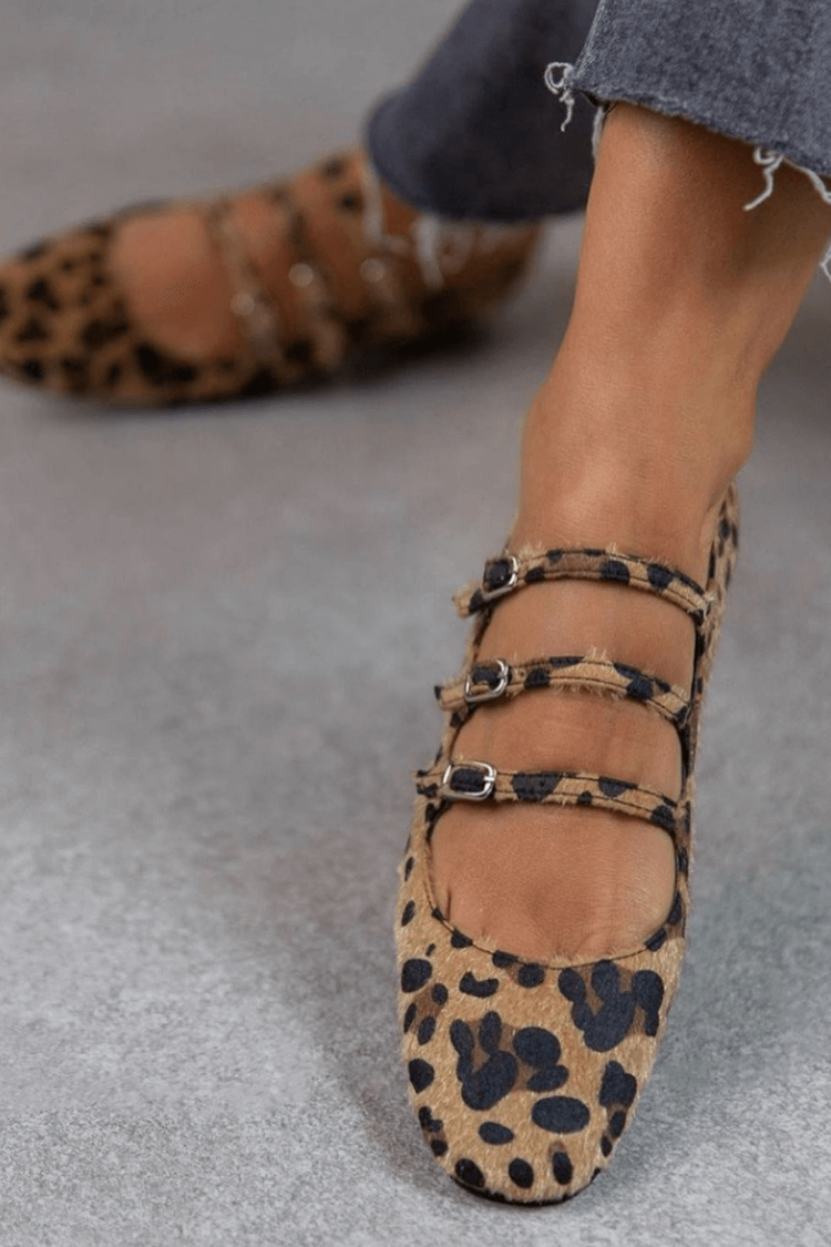 Leopard Print Flats with Buckle
