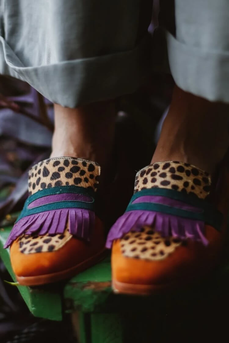 Loafers with Fringing and Animal Print