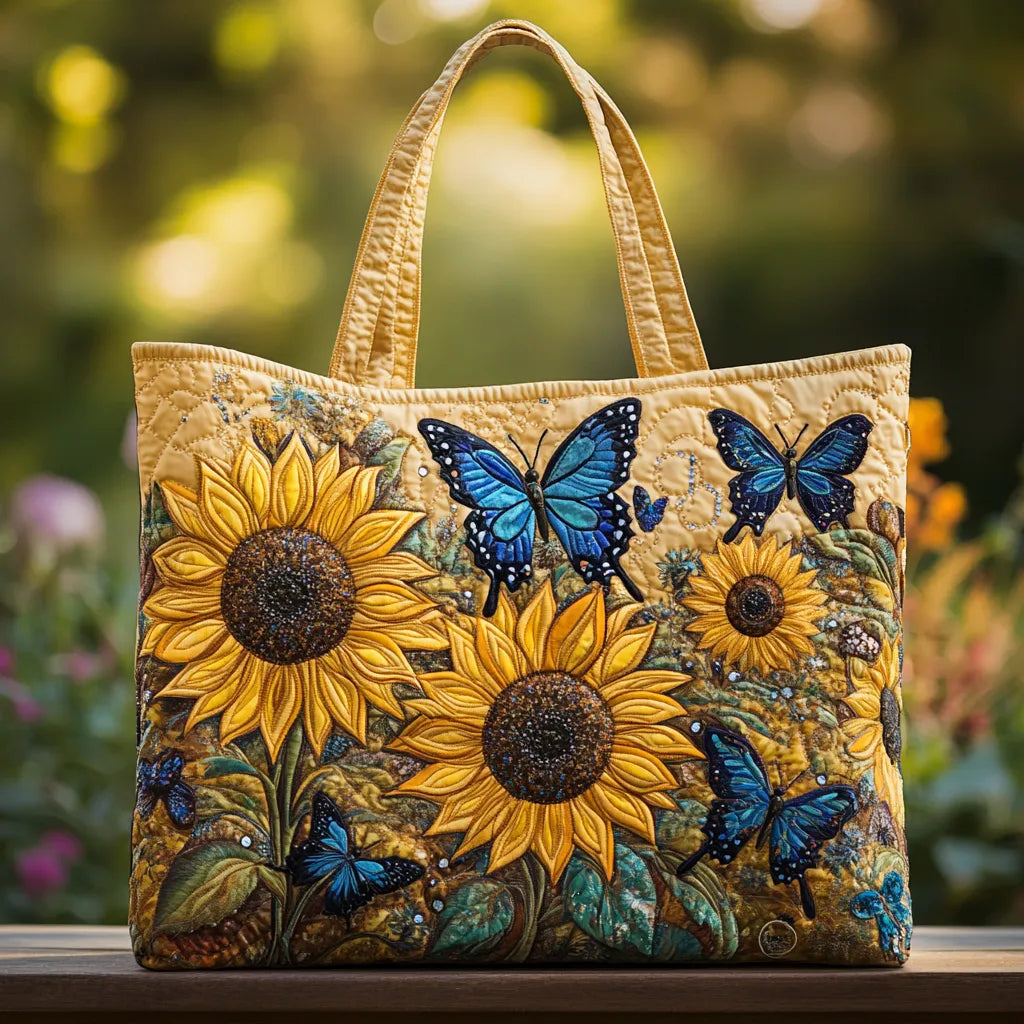 Sunflowers and Blue Butterflies Quilted Bag