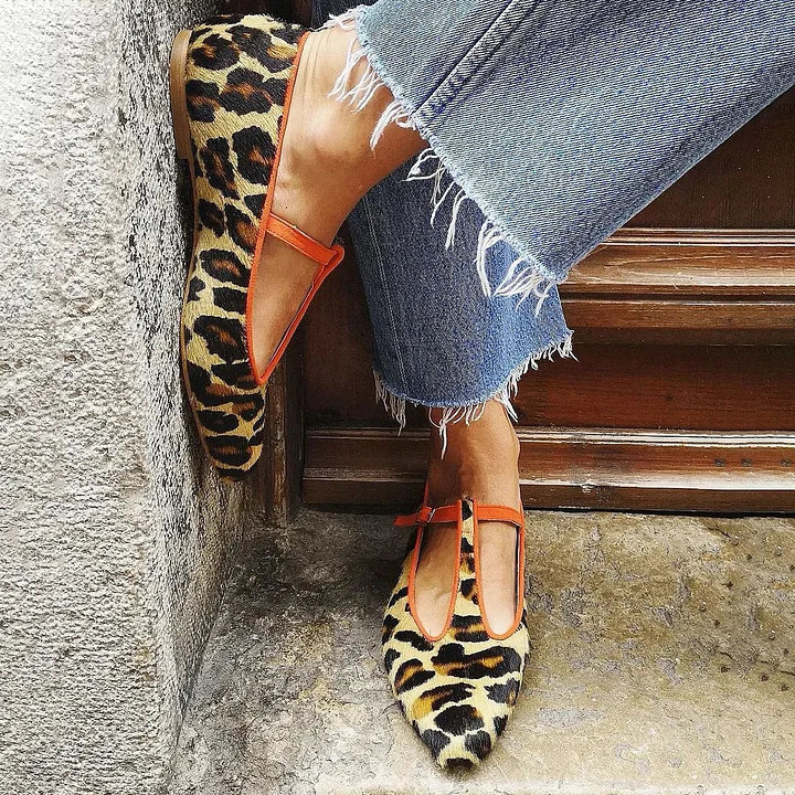 Leopard Print T-Bar Ballet Flats